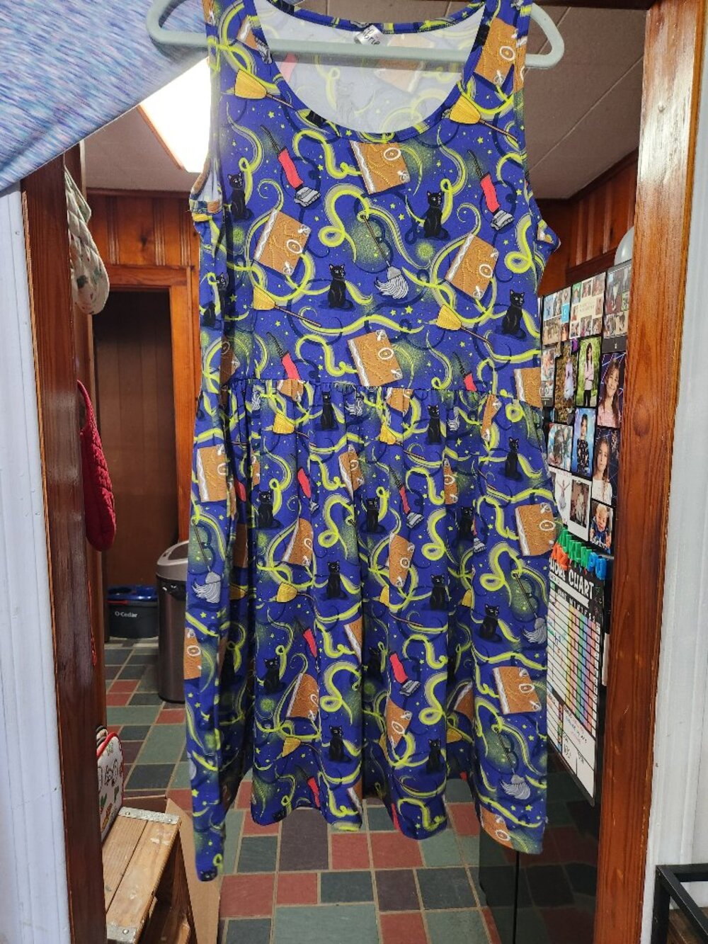 Ambrie L Halloween Witchy Black Cat Skater Dress Fit & Flare Blue Novelty Print